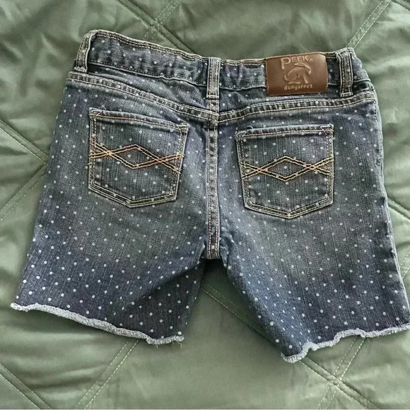 Peek Dungarees Kids Girls Shorts Size 10 Medium Wash Polka Dot Adjustable Waist - Picture 4 of 7